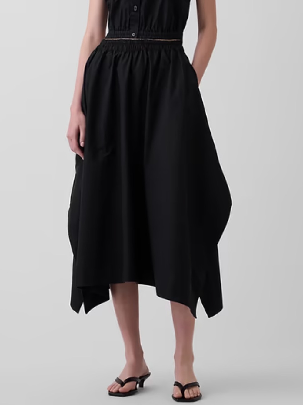 Gap Poplin Midi Handkerchief Skirt 100% Cotton Black Pull-On Size M
